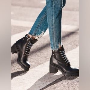 Miu Miu Nevermind Leather Combat Boots, Size 39.5